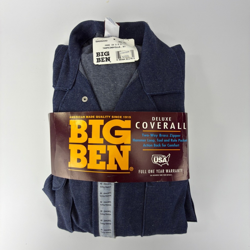 Big Ben Deluxe Coverall Blue Denim 100% Cotton Made in USA 42 Short 5A09Z00